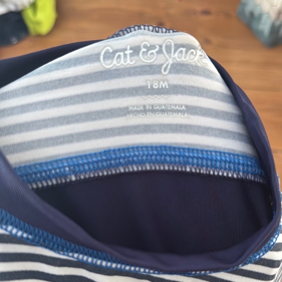 Cat and jack 18 months swim Navy and Striped Long Sleeve Shirt with Anchor - Picture 3 of 6
